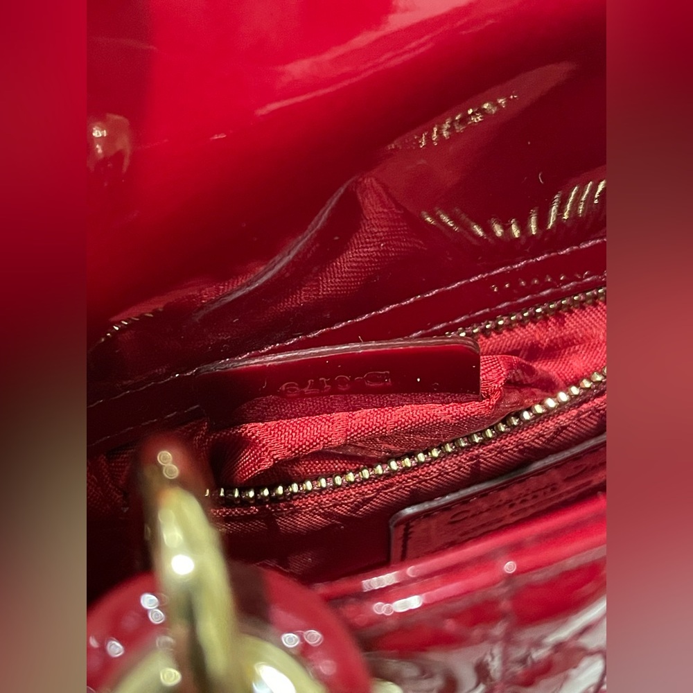DIOR MINI LADY DIOR BAG CHERRY RED PATENT CANNAGE CALFSKIN GOLD HW PRELOVED - Picture 7 of 13